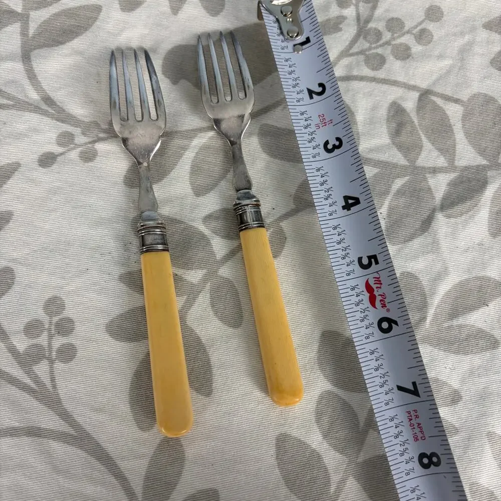 Vintage EPNS Salad Dessert Forks Set of 2 Cream Faux Bone Handles cottagecore